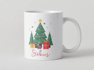 Kubek świąteczny Premium choinka prezent z imieniem personalizacja 330 ml